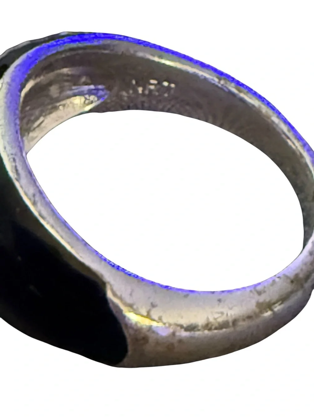 Vintage Avon NRT Black Enamel & Clear Rhinestone Pave' Ring Sz 8 Silver Tone